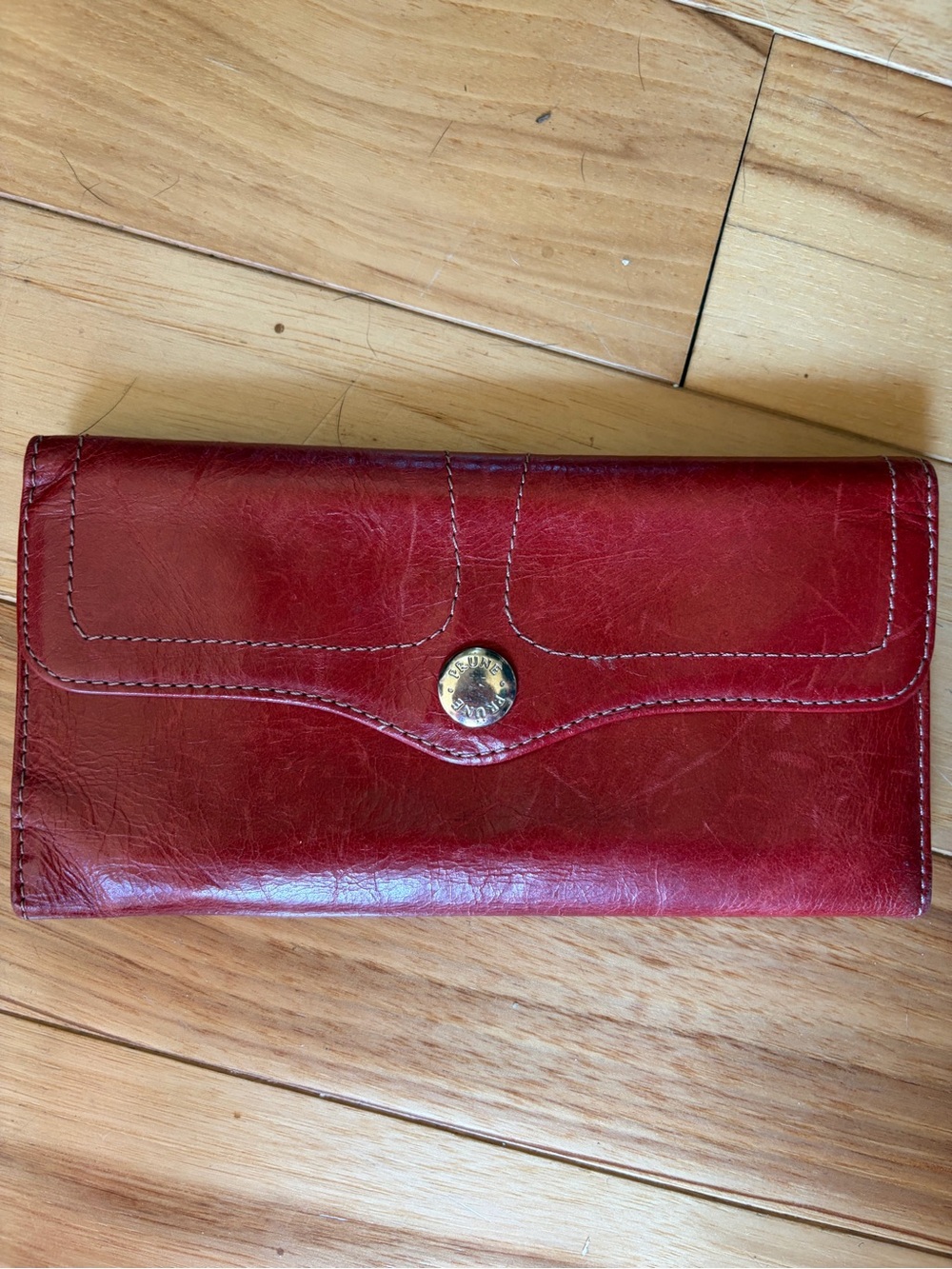Prune Red Leather Clutch Bifold Wallet